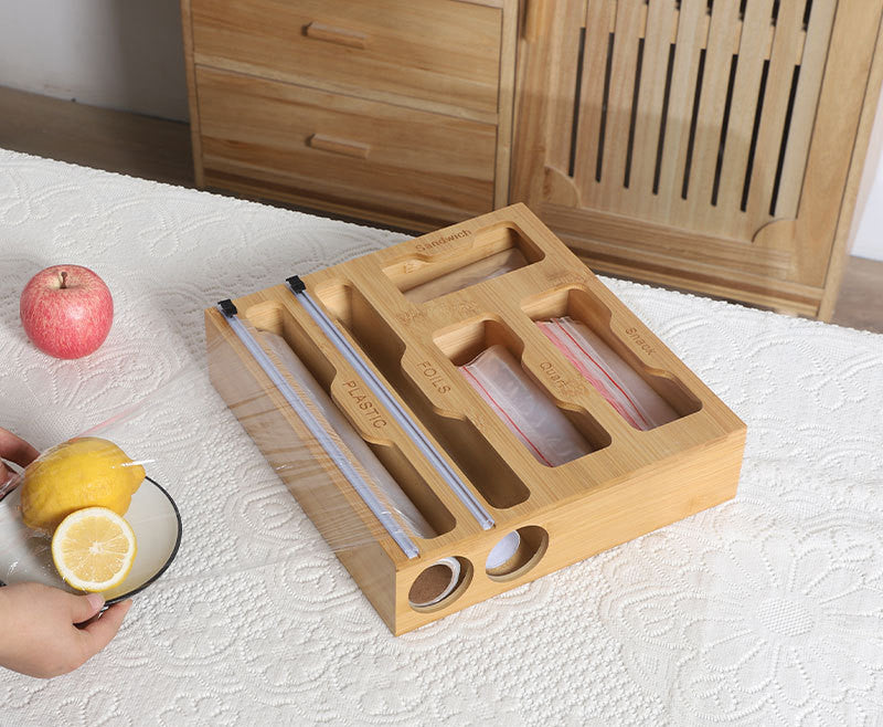 Bamboo Plastic Wrap Creative Kitchen Food Freshness Protection Package Cutting Drawer Storage Box